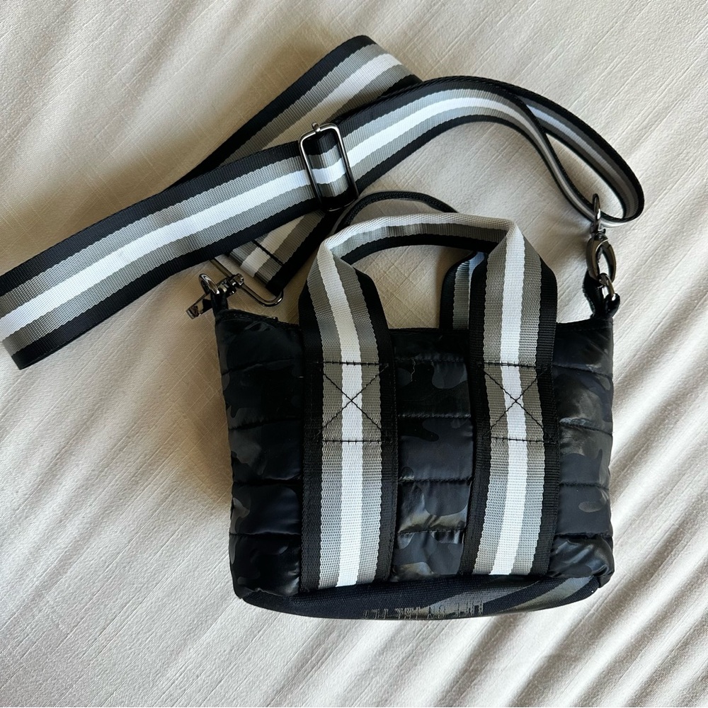 THINK ROYLN Black Crossbody Bag with Striped Strap